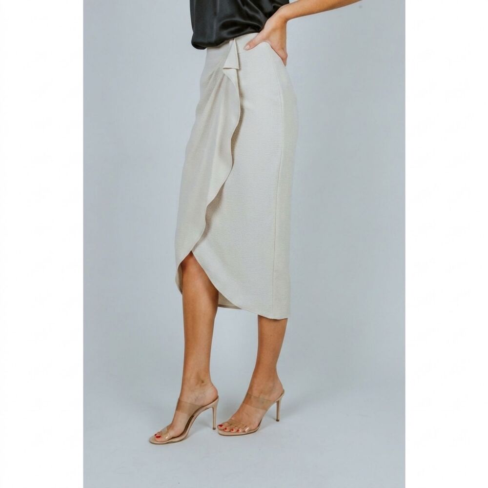 NWT IRO Paris Minilya Asymmetric Draped Midi Skirt Mastic 38 US 6